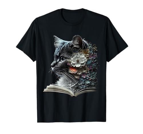 Gato arte livro gato gato flores gato gato t-shirt gato, Preto