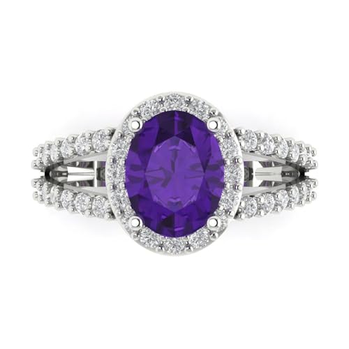 Clara Pucci 2.6 tcw Oval Cut Engagement Ring for Women, 14K Solid Gold, White Gold, Solitaire with Accents Natural Amethyst Bridal Anniversary Promise Ring