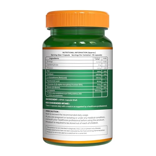 Image of Pure Nutrition Reduced L Glutathione Supplements | Glutathione Tablets for Skin Whitening With Hyaluronic Acid, Vitamin E & Biotin | Support Skin Health & Antioxidant | Skin Glow Tablets For Men & Women - 30 Veg Capsules