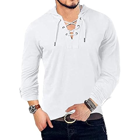 NANAMEEI Men's Henley Linen Vintage drawsring Long Sleeve Shirt Summer Beach Top White XL Cover