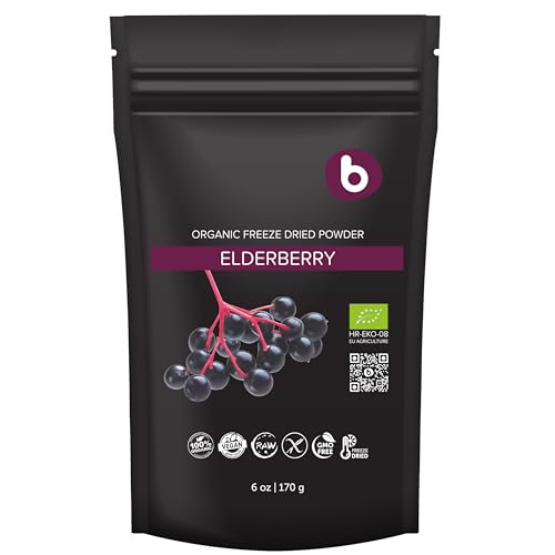 Organic Elderberry Powder from Freeze Dried Elderberries - Natural Immune Support, Rich in Antioxidants, Ideal for Health and Wellness, for Smoothies, Baking & Flavoring, 6oz