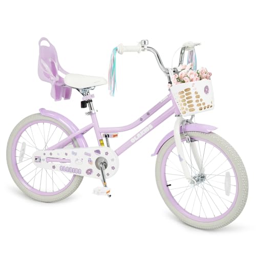 Image of Olakids Kids Bike, 12 14 16 18 20 Inch Girls Bicycle with Doll Seat Basket Adjustable Seat and Handlebar, Handbrake and Coaster Brake