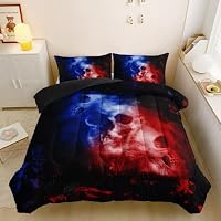 Nttopship Smoke Skull Comforter Set Full for Adults 3Pcs,Red and Blue Skeletons Comforter Soft Warm Comforer for All Season Room Decor with 1 Comforter and 2 Pillow Case — image 2