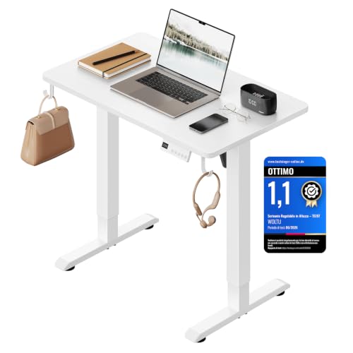 Migliori scrivanie regolabili in altezza WOLTU Scrivania Elettrica Regolabile in Altezza 72-118 cm, Bianco, 80x48 cm