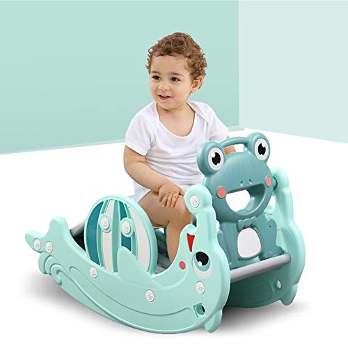 2in1 Kinder Rutsche und Wippe Kombination, Schaukeltier einfach umdrehen und aus der Wippe wird eine Kinderrutsche für drinnen und draußen (ohne Umbau) - inkl. Basketballkorb (coral / apricot) – Bild 8