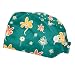 Green Small Flower 2 Pieces Unisex Working Caps with Buttons Adjustable Bouffant Hats Tie Back Caps