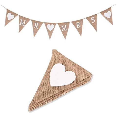 Mr and Mrs Banner, 6.56Feet Burlap Wedding Bunting Banner for Bridal Shower Wedding Engagement Car Party Decoration Cover
