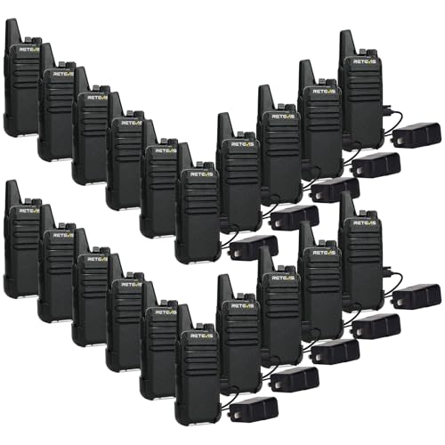 Retevis RT22 Walkie Talkies Mini, Rechargeable Two Way Radio Long Range, 2 Way Radio Small, Portable VOX, for Business Commercial Work School Church Restaurant (20 Pack,Black)
