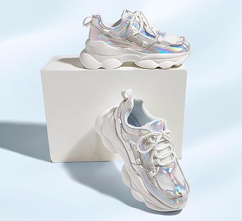 LUCKY STEP Women's 90s Chunky Sneakers Sparkly Bling Rhinestone Rope Platform Casual Thick Dad Rave Walking Shoes4