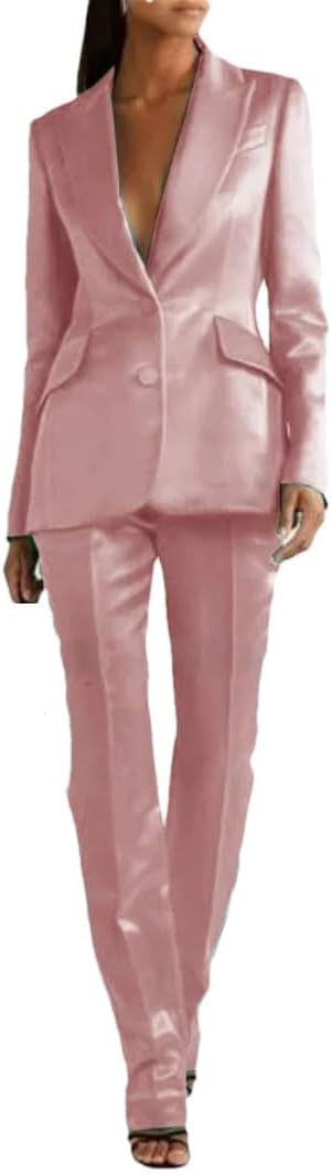 Zweiteiliger Damen Satinanzug Violett - Eleganter Blazer Mit Hose