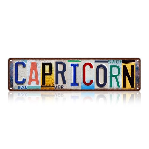 TREEPERI Vintage Capricorn Street Sign Zodiac Wall Decor Metal Tin Signs for Bar Home Bedroom Garage