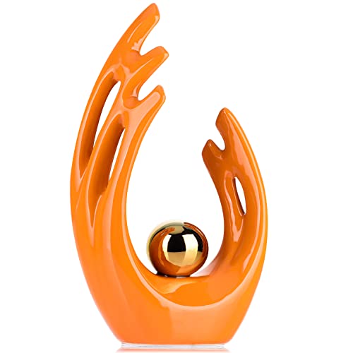 Xmgzq Ceramic Abstract Statues And Sculptures, Orange And Gold Art Ceramic Statues, Modern Home Decor For Living Room, Dining Table, Coffee Table, Shelf, Entrance, Home Desktop Sculpture Home Decor #TOP13