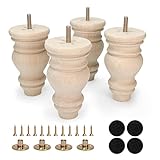 Crawopft 5 Inch Wooden Furniture Legs, Set of 4 Replacement Solid Wood Unfinished Round Furniture Bun Feet for Couch Chair Sofa Dresser Desk Table Cabinet Bed Bookcase (5inch)