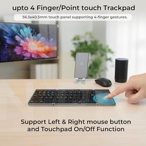 Image of N Pro Foldable Bluetooth Keyboard (2.2) with New Touchpad, Portable Wireless with USB-C Rechargeable, Pocket Size Slim Folding Keyboard for iPads Tablets Laptop Dark Grey