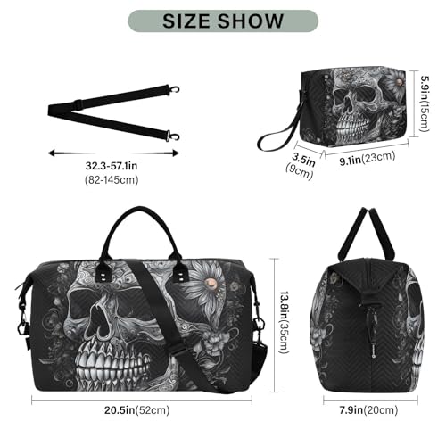 Large Travel Duffel Bag, Peace Skull Sports Tote Gym Bag, Shoulder Weekender Overnight Bag for Women Men, Carry On Luggage with Toiletry Bags3