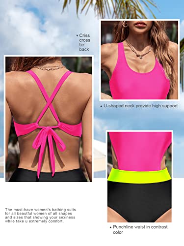 Molybell Women's One Piece Swimsuits Criss Cross Cutout High Waisted Bathing Suit Monokini For Teen Girls (Pink+Black,Medium) #TOP2