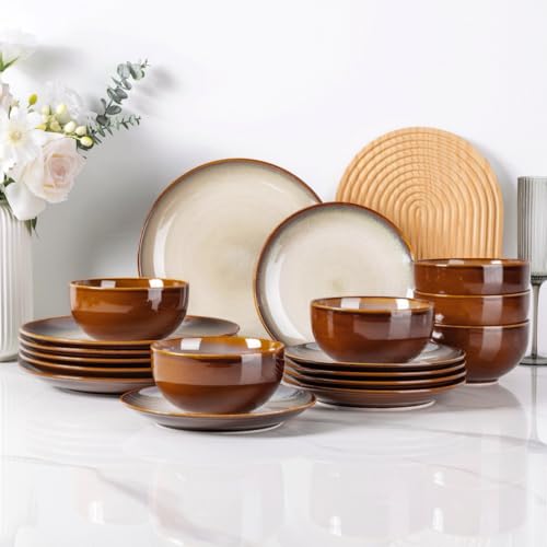 LeRatio Geschirrset für 6 Personen, Steingut Geschirr Set 18-tlg,...