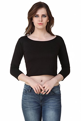 Buy Big Pout Women Black Plain Crop 