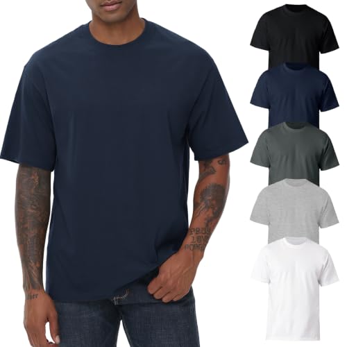 Image of KEEPSHOWING Mens Oversized Short Sleeve T-Shirts Cotton Loose Fit Tees