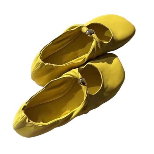 Chaussures Mary Jane en cuir jaune haut de gamme avec finition bout carré