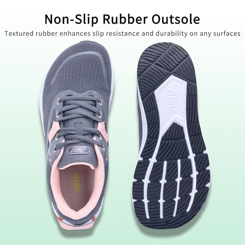 Image of Wide Toe Box Shoes Women Arch Support Walking Sneakers Orthotic Tennis Shoes for Plantar Fasciitis Bunions GreyPink Size 6