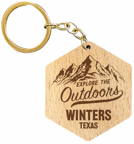 R and R Imports Winters Texas Souvenir Hexagon Engraved Wooden Keychain Explore the Outdoors Single