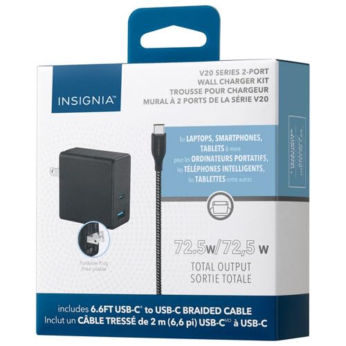 INSIGNIA Cavi USB, ricarica e sincronizzazione dati ad alta velocità da 20 Gbps, nylon intrecciato, compatibile con MacBook, laptop, iPhone, iPad, Android (accessori, kit di accessori da parete USB-C
