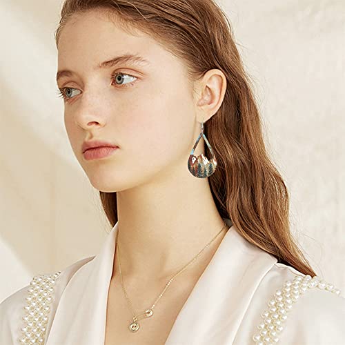 Handmade Bohemian Colorful Vintage Nature Wooden Mountain Dangle Drop Earrings Boho Lightweight Wood Hollow Teardrop Hook Earring with Tree Pattern for Women Statement Outdoor Enthusiast Jewelry Gifts4