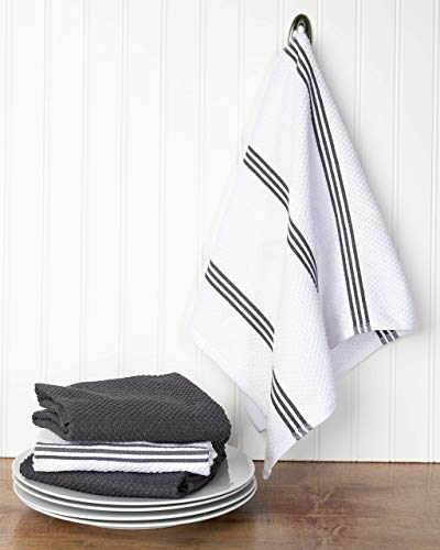 Sticky Toffee Oeko-Tex Certified Cotton Terry Kitchen Dish Towels, Thick And Absorbent, 4 Pack, 28 In X 16 In, Gray Stripe #TOP2