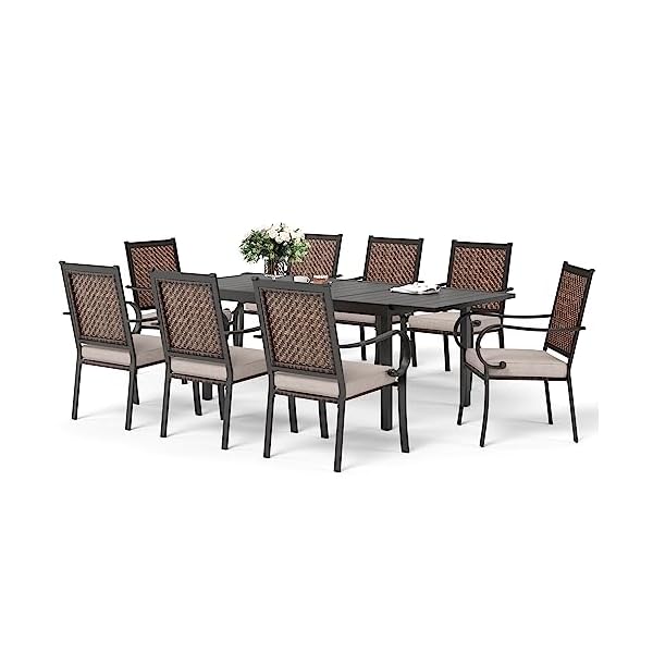 9 piece wicker patio dining sets outdoor dining sets for 8 1 expandable metal dining table 8 patio dining chairs with cushion all weather outdoor table and chair sets for backyard  urban country home decor
