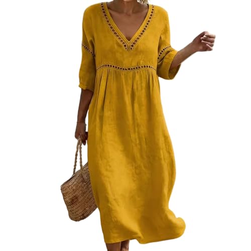 Robe élégante col en V de couleur unie avec demi-manches pour femme