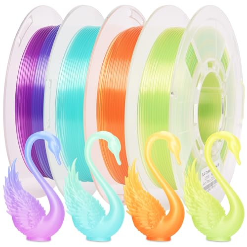 Image of RAMBERY Transparent Multicolor Rainbow Filament, Crystal Rainbow PLA Clear 3D Printer Filament Bundle Gradient Change 1.75mm Fit Most FDM Printer,200gX4 Spools
