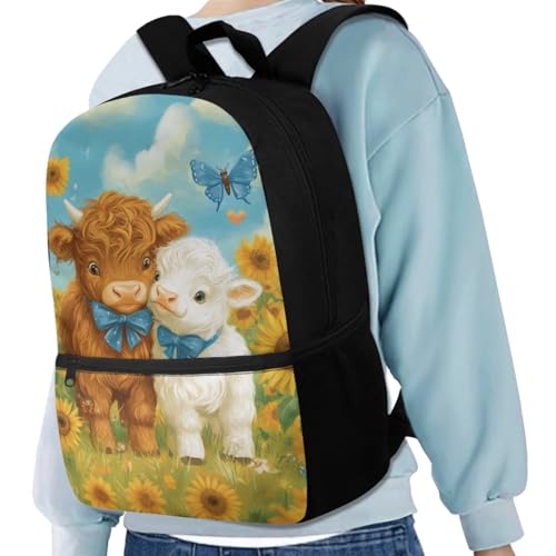 Highland Cow Cute Backpack for School Aesthetic 4 in 1 Cute Kids Lunchbag for School Kawaii Design Pencil Case with Slots for Primary School 17 Inch School Daypack2