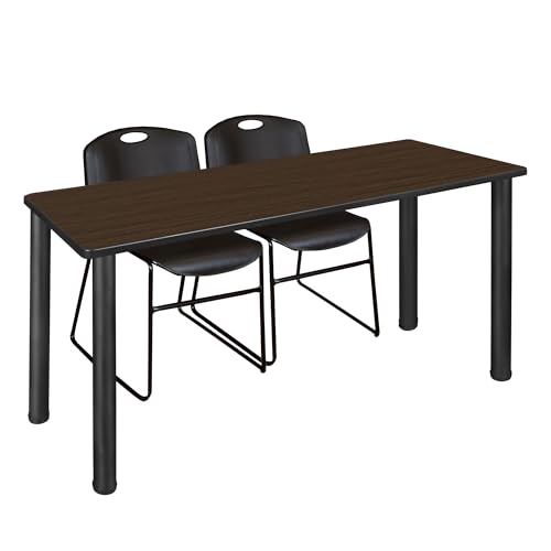 Romig Trek 66 x 24 in. Training Table- Neo Walnut Top, Black Legs & 2 Zeng Chairs- Black