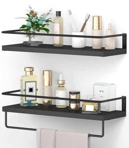 Image of Onlysky Bathroom Floating Shelves Set of 2 with Towel bar (Black Black)