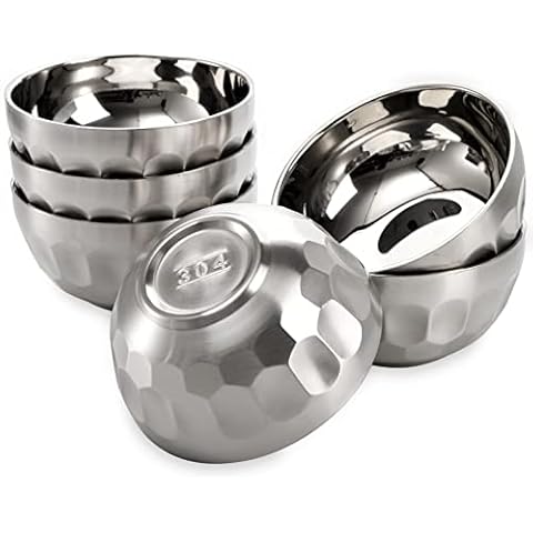 Okllen 6 Pack 18/8 Stainless Steel Bowl Set, 15 Oz Non-slip Snack Bowls Double-walled Insulated Soup Bowl, Dinner Serving Bowls Dessert Bowls Cover