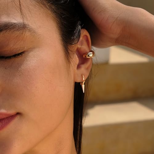 VACRONA Gold Spike Earrings Huggie Earrings for Women 14k Gold Plated Small Huggie Hoop Earrings Simple Lightweight Hoops Gift for Women3