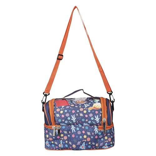 Image of Ji and Ja Multi Compartment Dual Slot Lunch Bag Double Insulated Tiffin Lunch Bag with Multi Zipper Pockets for School (Space Blue)