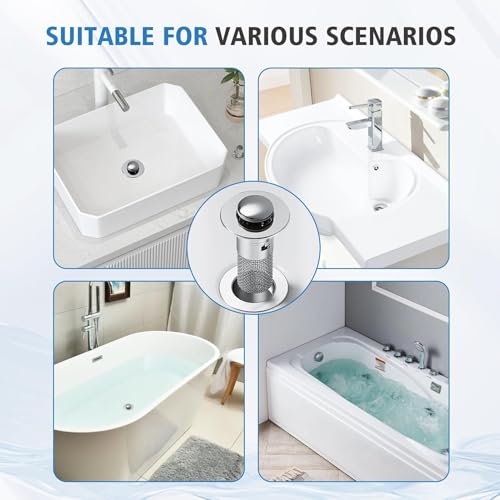 304 Edelstahl Pop Up Abflusssieb, Upgraded Bathroom Sink Plug, Metal Drain Plug Universelle, Waschbeckenstöpsel, Mit Filtersieb/Dichtungen, Abflussstopfen für Bad, Waschbecken und Küche (34-40mm).