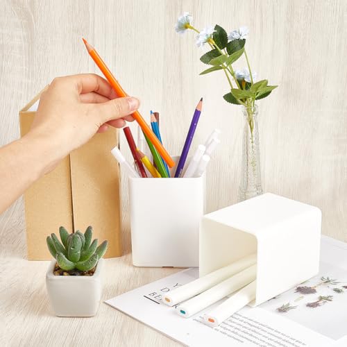 Image of CRASPIRE White Pen Holders Plastic Pencil Cups Square Waterproof Cuboid Cosmetic Makeup Brush Small Stationery Container Holder Box Case for Office School Home Desk Makeup Brush Pen Pencil Storage