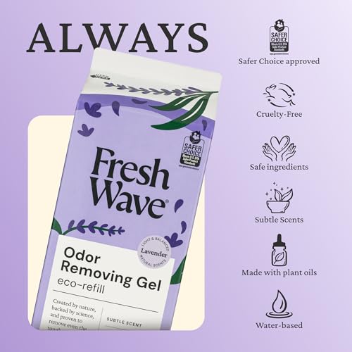 Image of Fresh Wave Odor Removing Gel Eco-Refill, 63 oz. Lavender Scent | 4 Empty Refillable Glass Jars | 4 Room Set