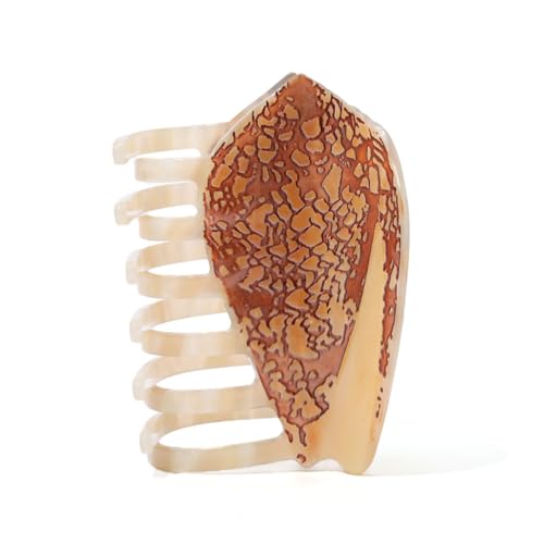 Chunky Scallop Hair Claw Clip - Large Brown Shell Design with Unique Textured & 3D Pattern - Strong Hold Hair Claw for Thick Hair - Premium Acetate Hair Accessory
