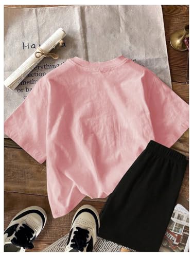 Image of SweatyRocks Girl's 2 Piece Outfits Strawberry Graphic Short Sleeve Tee and Shorts Set Sweatsuit