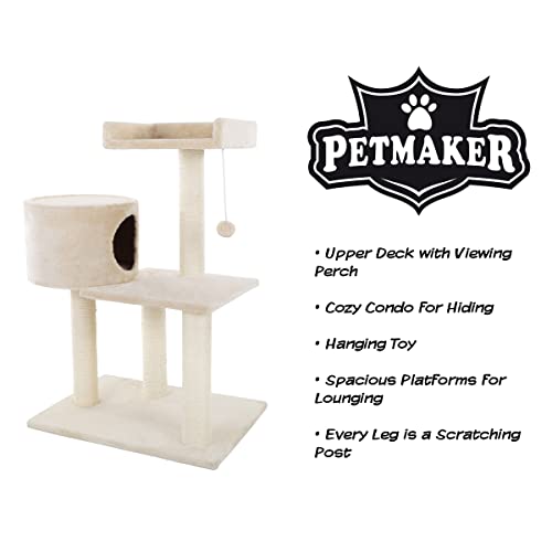 Torre para gatos 3 niveles beige PETMAKER 21x16x31 in miniatura 3