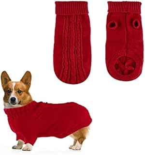 Turtleneck Dog Jumper, Winter Warmer Pet Clothes Dog Sweater Hoodies Vest Coat Outfit, Thicken Soft Pet Apparel Knitted Pullover for Small Medium Pets, Dogs, Puppy, Cats, Indoor, Outdoor-Red (Large)