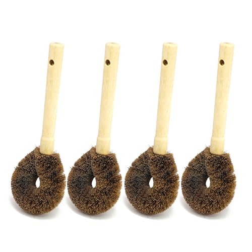 Image of 4 PCS Coconut Coir Dish Brush Household Cleaning
