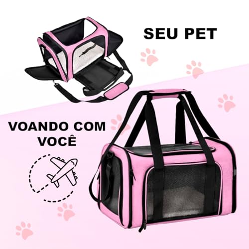 Bolsa de Transporte Para Pet Cachorros e Gatos com Ventilação Viagem Avião Passeio (Rosa)