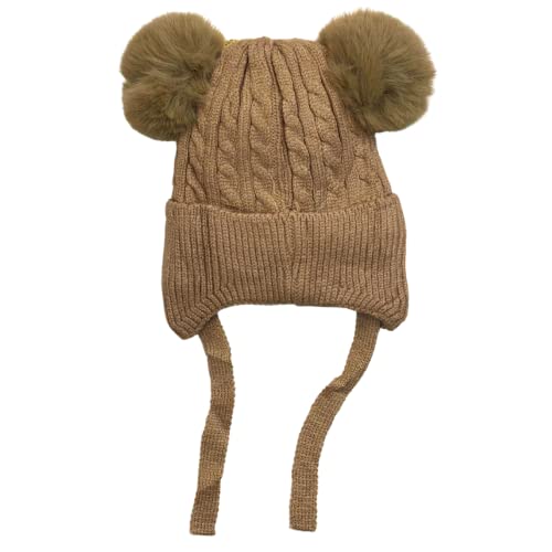 Touca de Lã Infantil Forrada Com Orelha Pelinho Pompom Menina Menino (Bege)