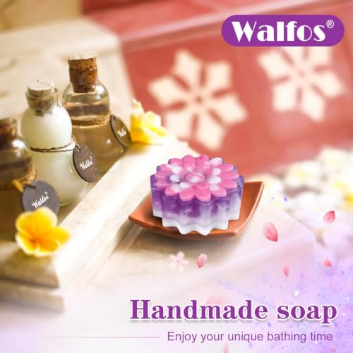 Image of Walfos Silicone Flower Soap Mold,6 Cavities Different Flower Shapes Soap mold BPA Free.Perfect for Homemade Craft Soap,Ice,Mousse,Cake,Jelly,Chocolate.(2pcs Purple)