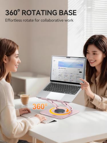 Image of tounee Laptop Stand for Desk, Adjustable Computer Stand Holder with 360 Rotating Base, Ergonomic Laptop Riser Compatible with MacBook Pro Air, All Laptops 10-15.6 inch-Pink